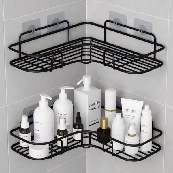 Prateleira reta de metal adesiva para banheiro (porta-shampoo e sabonete)
