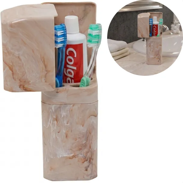 Porta-escovas e creme dental com encaixe adesivo