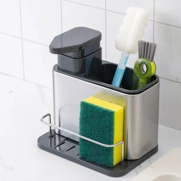 Porta-detergente com dispensador e lugar para a esponja