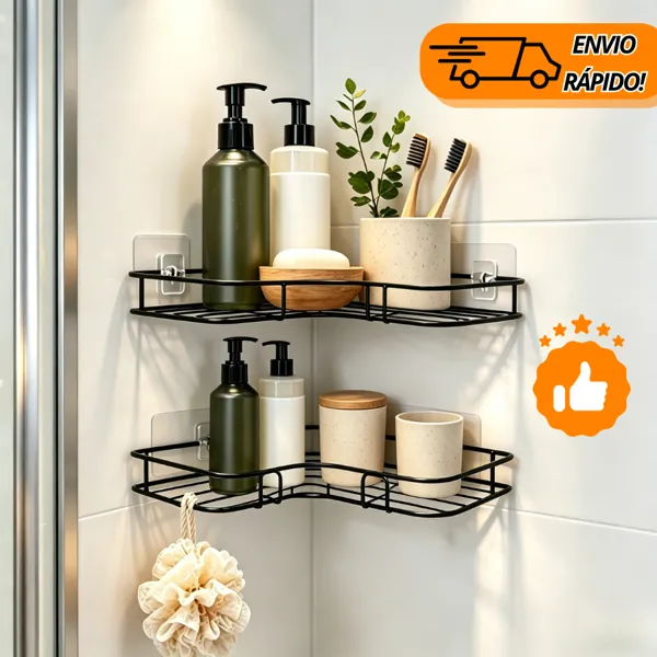 Kit 2 prateleiras de canto adesivas para box (porta-shampoo e sabonete)