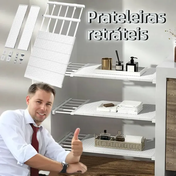 Prateleira telescópica ajustável de 30 a 80 cm para guarda-roupa