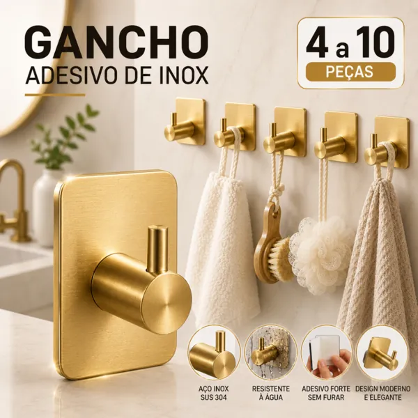 Kit ganchos adesivos de parede em aço inox 304 (até 5 kg)