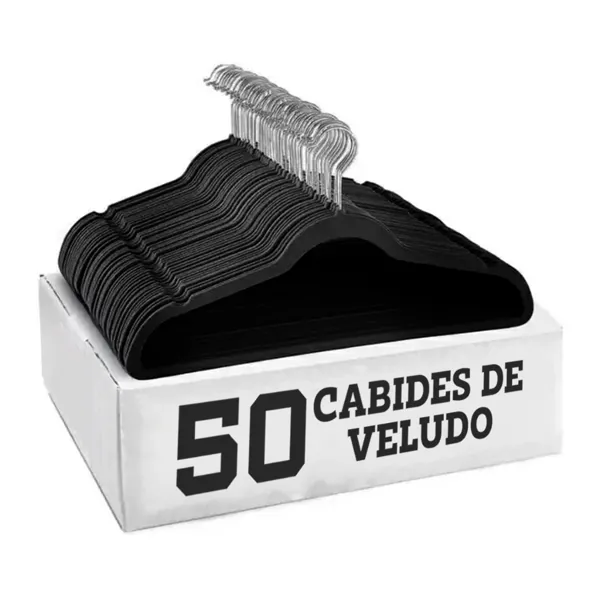 Kit 50 cabides de veludo slim adulto com gancho giratório 360°