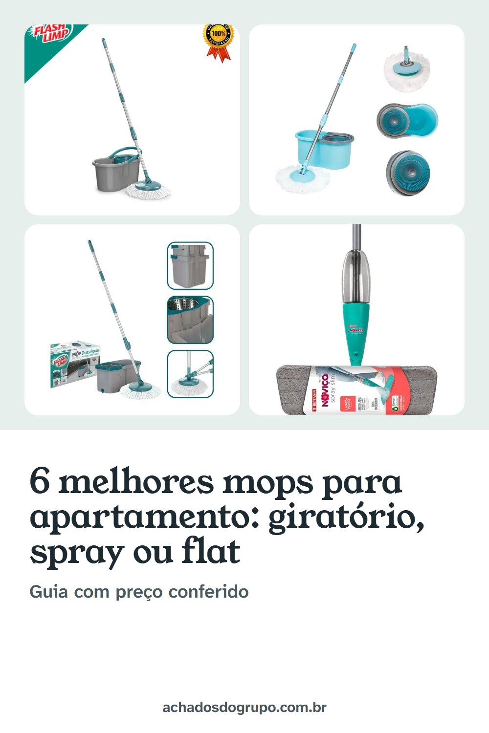 Imagem deste guia para salvar no Pinterest: 6 melhores mops para apartamento: giratório, spray ou lava e seca